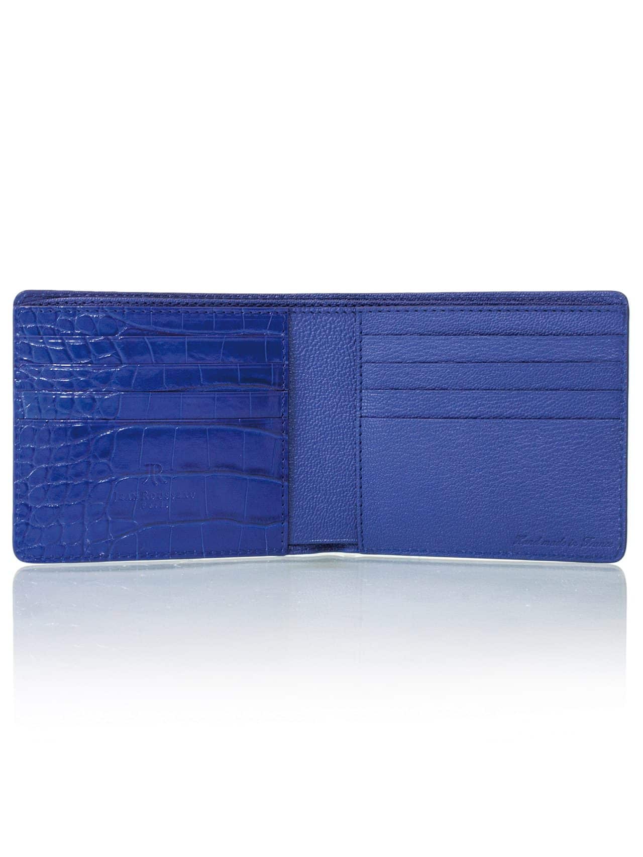 二つ折りポケット財布アリゲーターネイビーブルー - Maison Jean-Rousseau