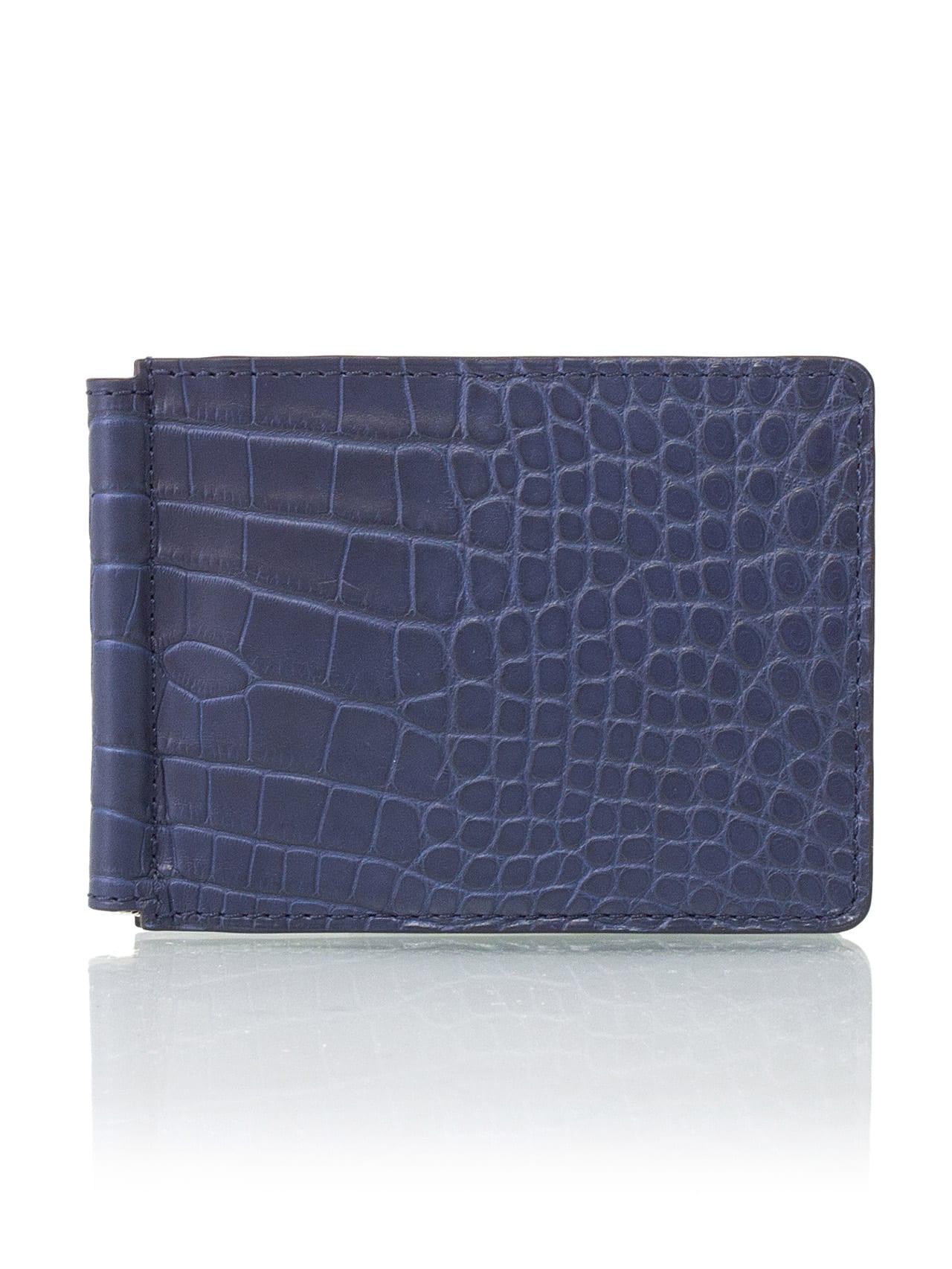 Money Clip Wallet dark blue semi matte alligator