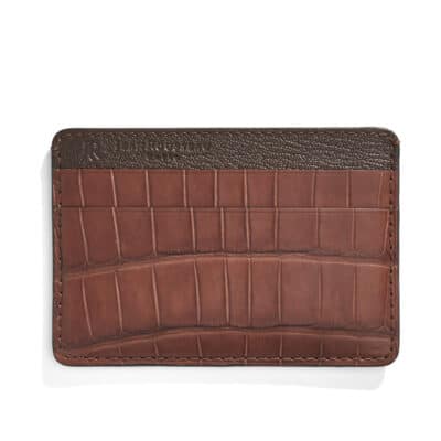 Crocodile card case wallet with Double G in light brown