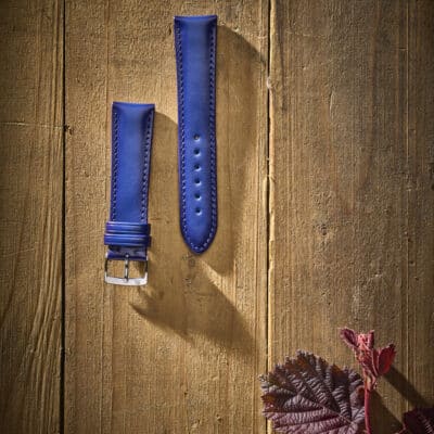 french cottage watch strap blue printed calfskin