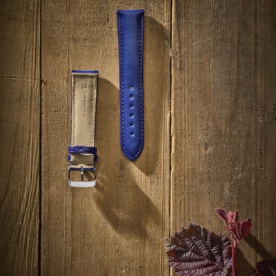 french cottage watch strap blue printed calfskin