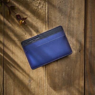 french cottage wallet leather blue printed calf