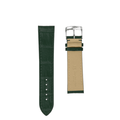 <span class="cat_name">Flat Watch strap</span><br><span class="material_name">Shiny alligator</span><br><span class="color_name">Green</span>