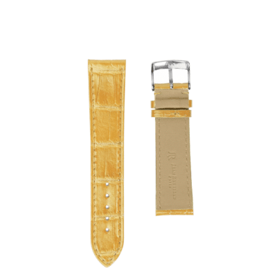 <span class="cat_name">Flat Watch strap</span><br><span class="material_name">Shiny alligator</span><br><span class="color_name">Yellow</span>