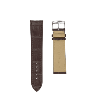 <span class="cat_name">Flat Watch strap</span><br><span class="material_name">Shiny alligator</span><br><span class="color_name">Chocolate</span>