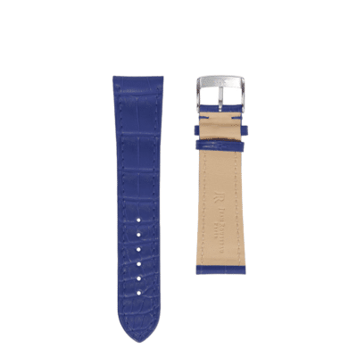 <span class="cat_name">Flat Watch strap</span><br><span class="material_name">Semi matte alligator</span><br><span class="color_name">Sapphire</span>