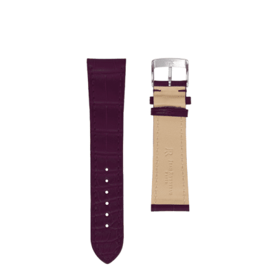 <span class="cat_name">Flat Watch strap</span><br><span class="material_name">Semi matte alligator</span><br><span class="color_name">Dark Purple</span>