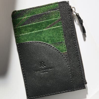 “Essentiel” slim cardholder green Shokaku Kimono