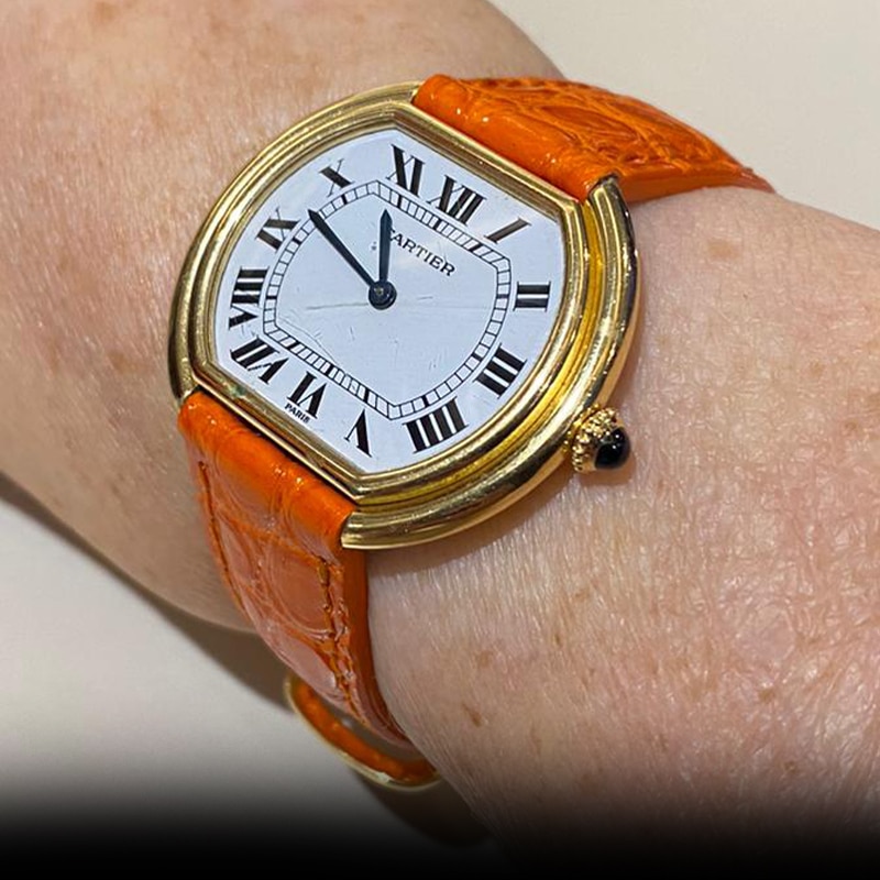 Watch strap in orange Alligator For Cartier watch Ellipse 78091 model